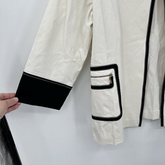 jacket blazer open front pockets 3/4 sleeve black ivory plus 1X - Picture 6 of 10